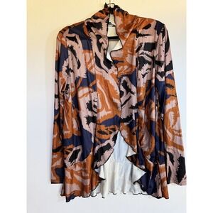 Women's Print V-neck Open Front Cardigan Casual  Print Long Sleeve Sz XL